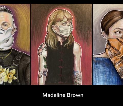 llustration of three people in masks by sudent Madeline Brown